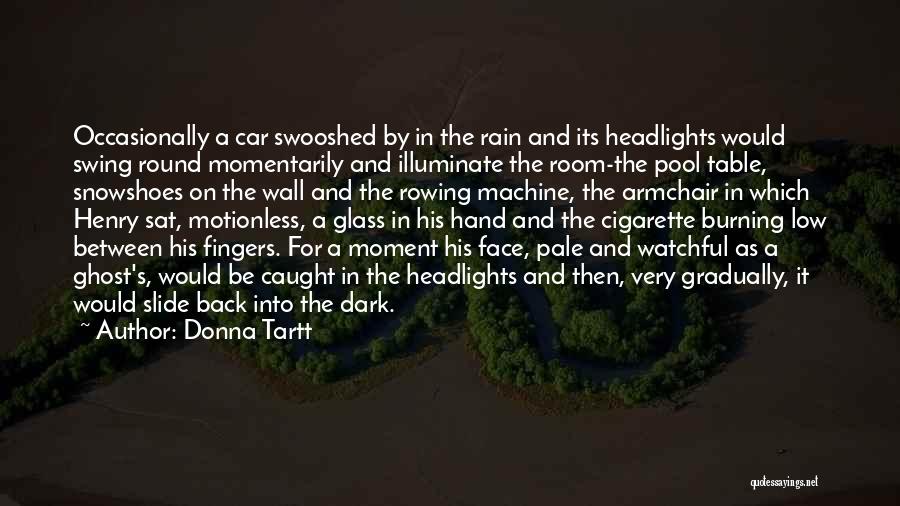 Donna Tartt Quotes: Occasionally A Car Swooshed By In The Rain And Its Headlights Would Swing Round Momentarily And Illuminate The Room-the Pool