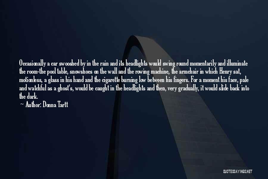 Donna Tartt Quotes: Occasionally A Car Swooshed By In The Rain And Its Headlights Would Swing Round Momentarily And Illuminate The Room-the Pool