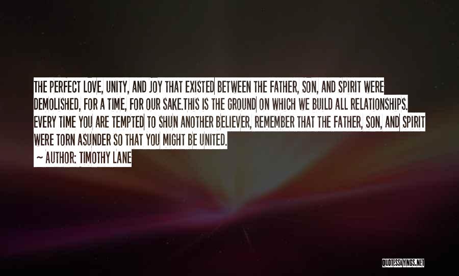 Timothy Lane Quotes: The Perfect Love, Unity, And Joy That Existed Between The Father, Son, And Spirit Were Demolished, For A Time, For