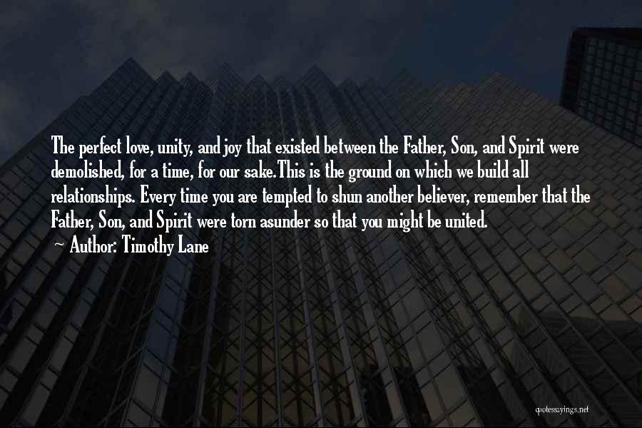 Timothy Lane Quotes: The Perfect Love, Unity, And Joy That Existed Between The Father, Son, And Spirit Were Demolished, For A Time, For