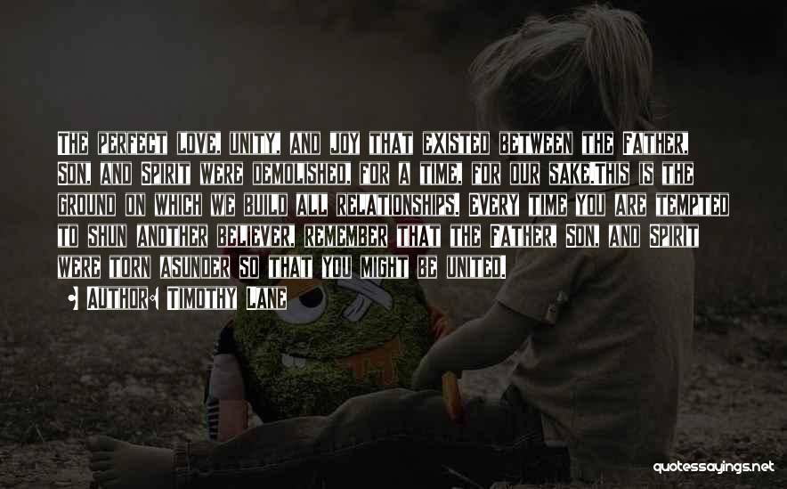 Timothy Lane Quotes: The Perfect Love, Unity, And Joy That Existed Between The Father, Son, And Spirit Were Demolished, For A Time, For