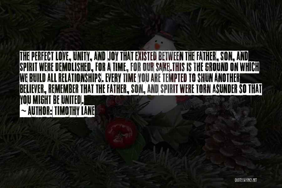 Timothy Lane Quotes: The Perfect Love, Unity, And Joy That Existed Between The Father, Son, And Spirit Were Demolished, For A Time, For