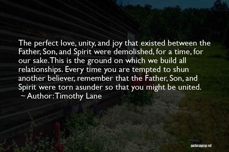 Timothy Lane Quotes: The Perfect Love, Unity, And Joy That Existed Between The Father, Son, And Spirit Were Demolished, For A Time, For