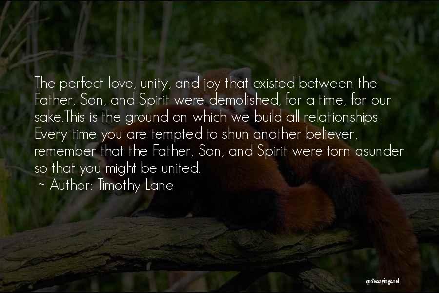 Timothy Lane Quotes: The Perfect Love, Unity, And Joy That Existed Between The Father, Son, And Spirit Were Demolished, For A Time, For