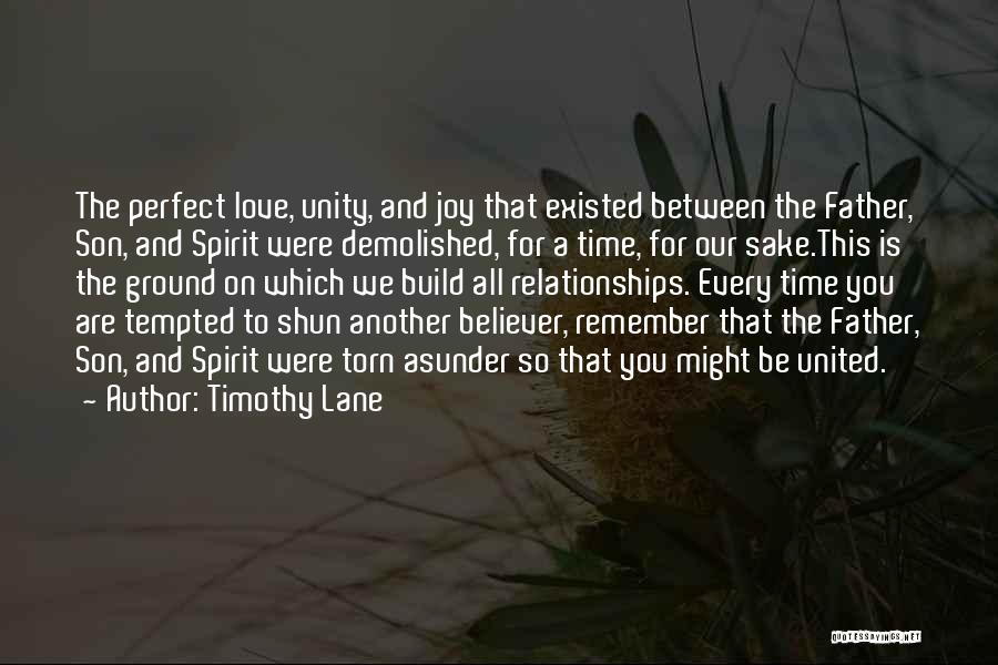 Timothy Lane Quotes: The Perfect Love, Unity, And Joy That Existed Between The Father, Son, And Spirit Were Demolished, For A Time, For