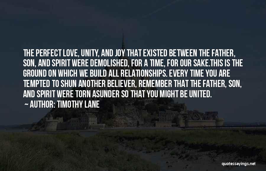 Timothy Lane Quotes: The Perfect Love, Unity, And Joy That Existed Between The Father, Son, And Spirit Were Demolished, For A Time, For