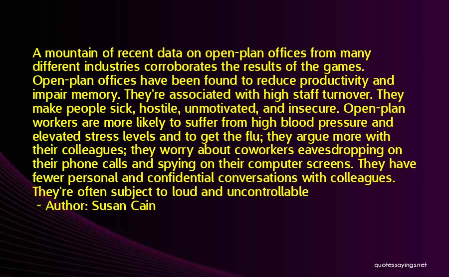 Susan Cain Quotes: A Mountain Of Recent Data On Open-plan Offices From Many Different Industries Corroborates The Results Of The Games. Open-plan Offices