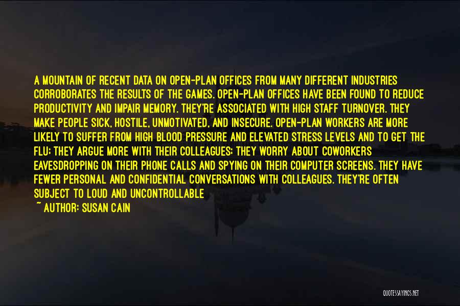 Susan Cain Quotes: A Mountain Of Recent Data On Open-plan Offices From Many Different Industries Corroborates The Results Of The Games. Open-plan Offices