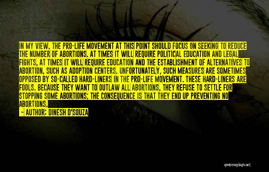 Dinesh D'Souza Quotes: In My View, The Pro-life Movement At This Point Should Focus On Seeking To Reduce The Number Of Abortions. At