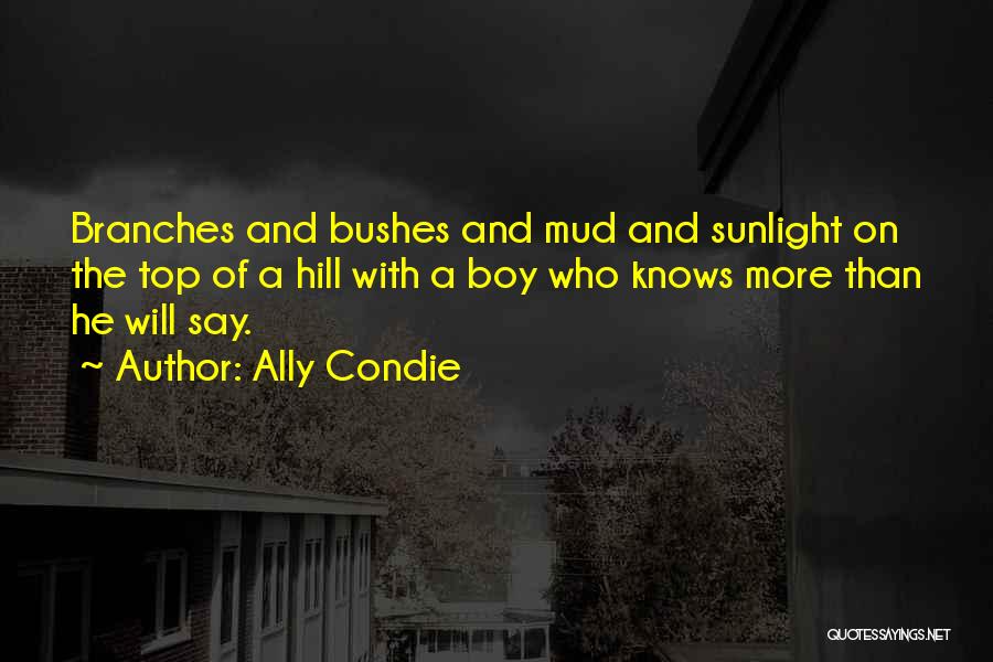 Ally Condie Quotes: Branches And Bushes And Mud And Sunlight On The Top Of A Hill With A Boy Who Knows More Than