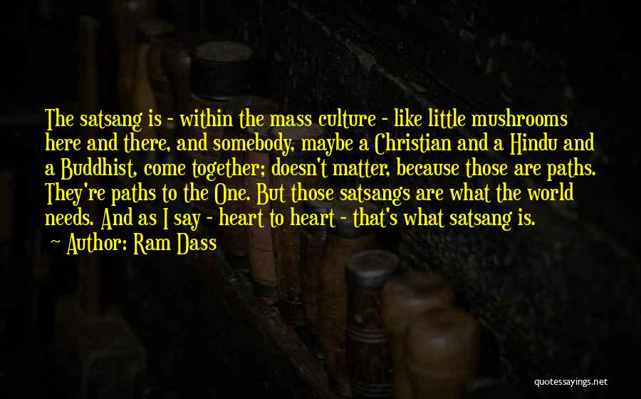Ram Dass Quotes: The Satsang Is - Within The Mass Culture - Like Little Mushrooms Here And There, And Somebody, Maybe A Christian