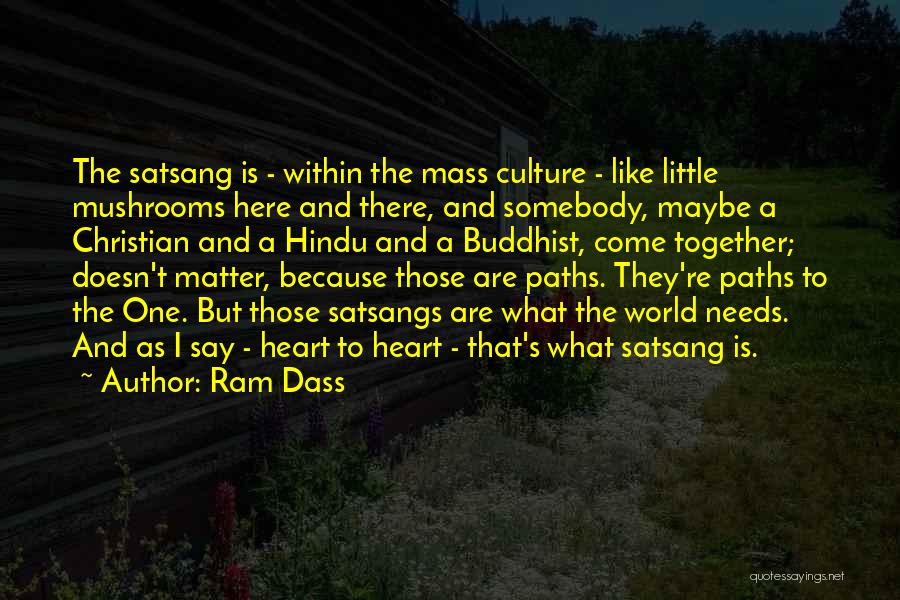 Ram Dass Quotes: The Satsang Is - Within The Mass Culture - Like Little Mushrooms Here And There, And Somebody, Maybe A Christian