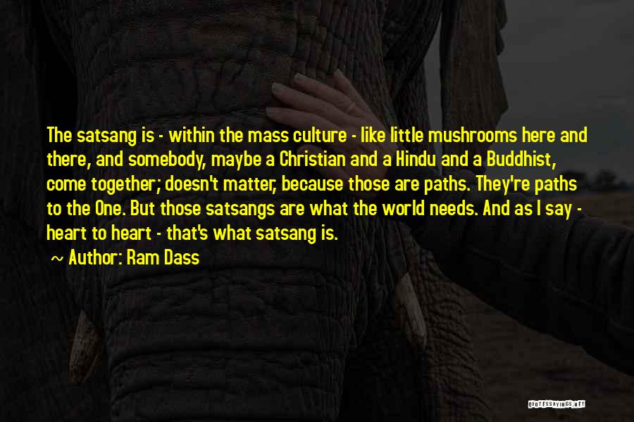 Ram Dass Quotes: The Satsang Is - Within The Mass Culture - Like Little Mushrooms Here And There, And Somebody, Maybe A Christian