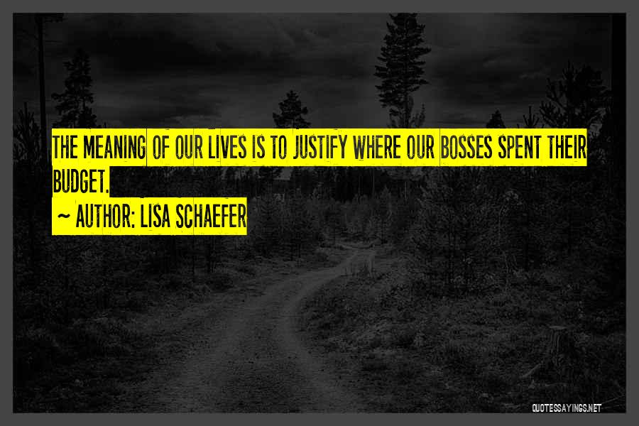 Lisa Schaefer Quotes: The Meaning Of Our Lives Is To Justify Where Our Bosses Spent Their Budget.