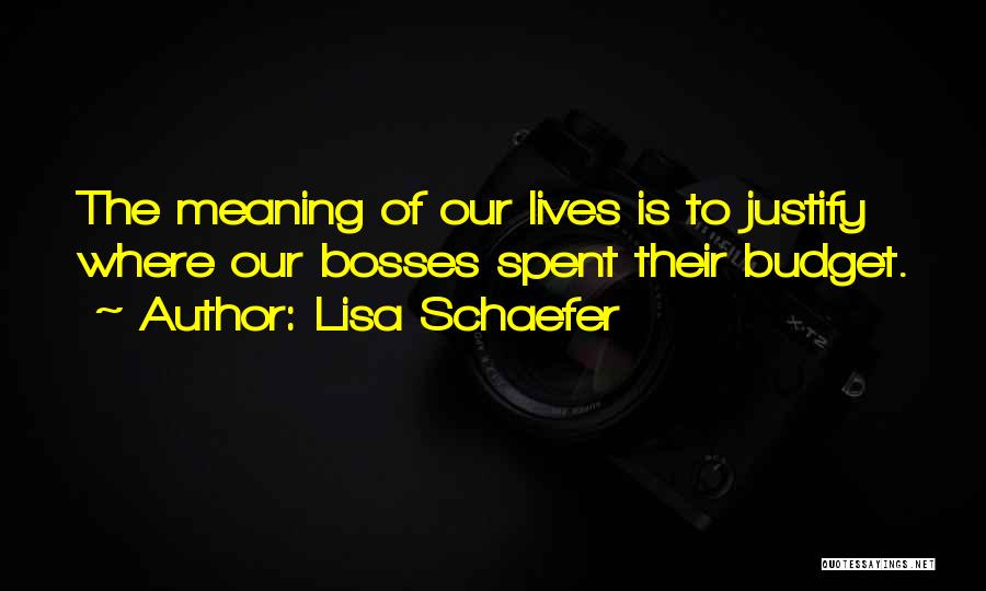 Lisa Schaefer Quotes: The Meaning Of Our Lives Is To Justify Where Our Bosses Spent Their Budget.