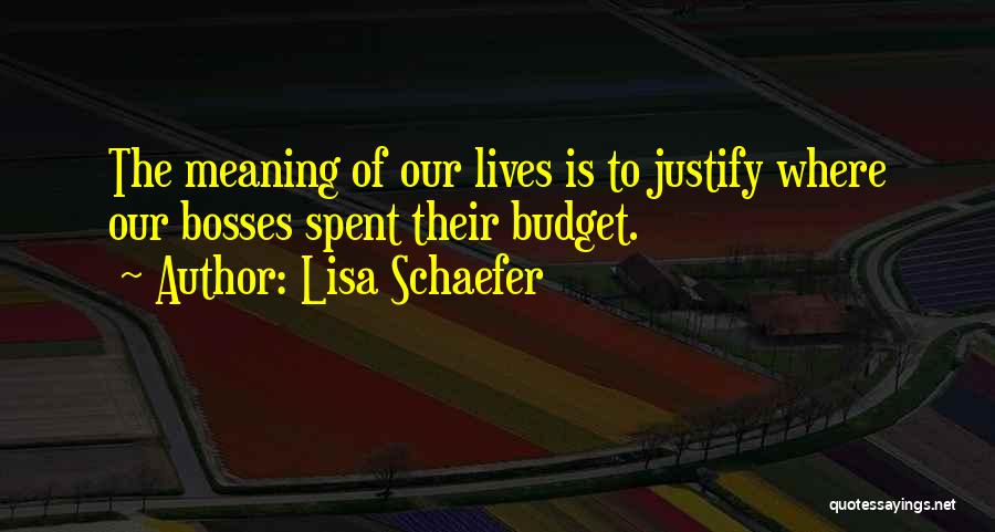 Lisa Schaefer Quotes: The Meaning Of Our Lives Is To Justify Where Our Bosses Spent Their Budget.