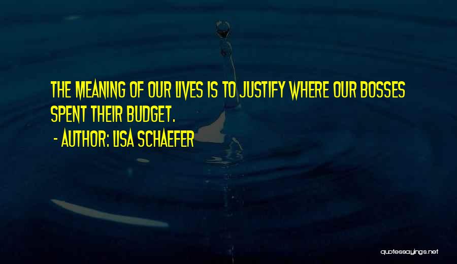 Lisa Schaefer Quotes: The Meaning Of Our Lives Is To Justify Where Our Bosses Spent Their Budget.