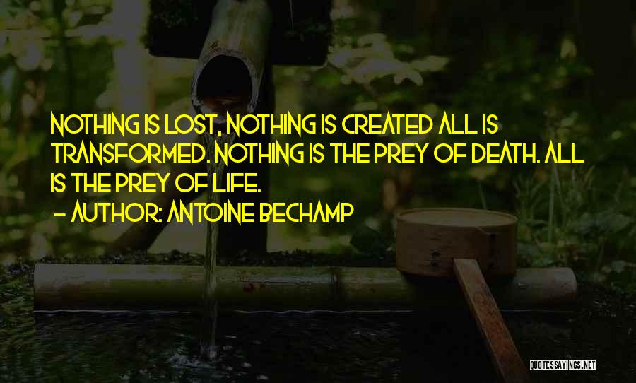 Antoine Bechamp Quotes: Nothing Is Lost, Nothing Is Created All Is Transformed. Nothing Is The Prey Of Death. All Is The Prey Of