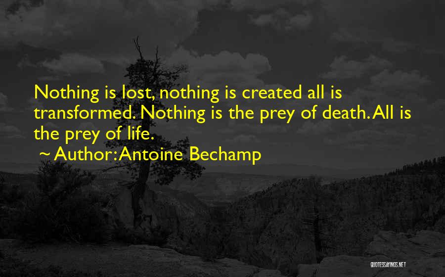 Antoine Bechamp Quotes: Nothing Is Lost, Nothing Is Created All Is Transformed. Nothing Is The Prey Of Death. All Is The Prey Of