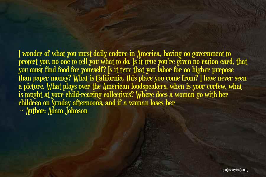 Adam Johnson Quotes: I Wonder Of What You Must Daily Endure In America, Having No Government To Protect You, No One To Tell