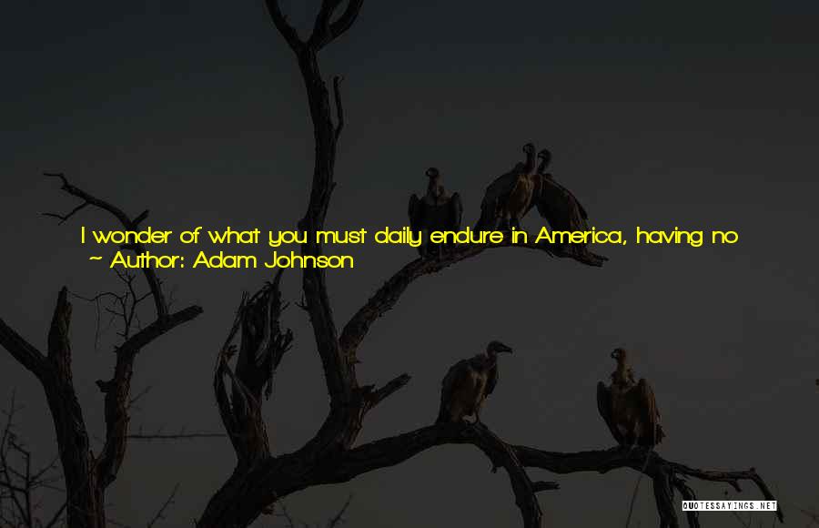 Adam Johnson Quotes: I Wonder Of What You Must Daily Endure In America, Having No Government To Protect You, No One To Tell