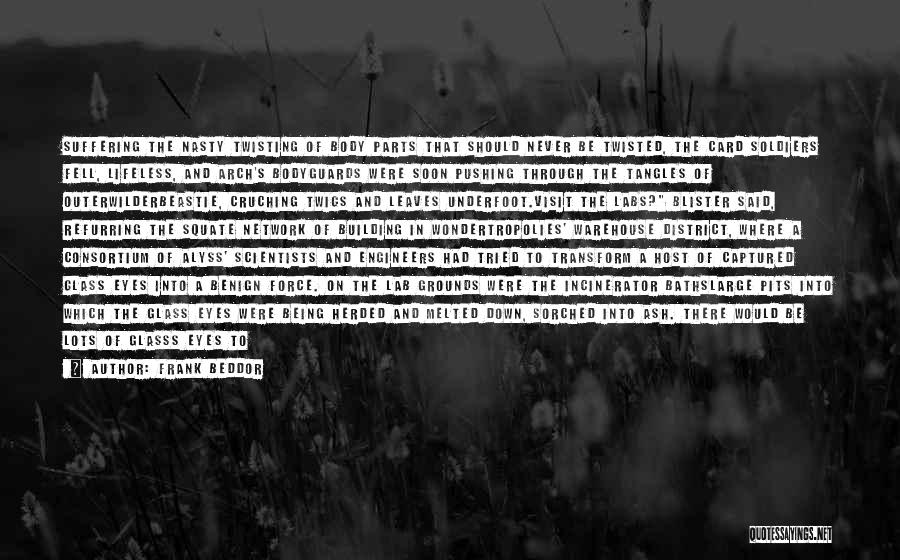 Frank Beddor Quotes: Suffering The Nasty Twisting Of Body Parts That Should Never Be Twisted, The Card Soldiers Fell, Lifeless, And Arch's Bodyguards