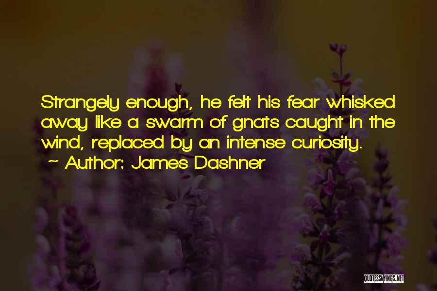 James Dashner Quotes: Strangely Enough, He Felt His Fear Whisked Away Like A Swarm Of Gnats Caught In The Wind, Replaced By An