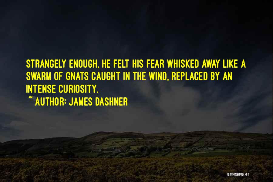 James Dashner Quotes: Strangely Enough, He Felt His Fear Whisked Away Like A Swarm Of Gnats Caught In The Wind, Replaced By An