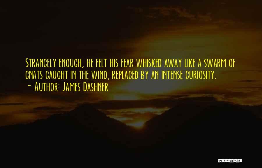 James Dashner Quotes: Strangely Enough, He Felt His Fear Whisked Away Like A Swarm Of Gnats Caught In The Wind, Replaced By An