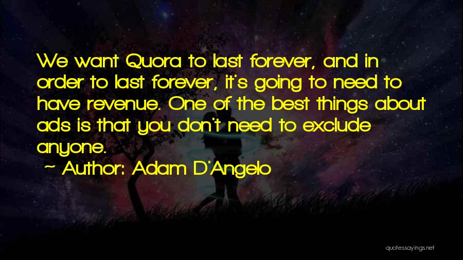 Adam D'Angelo Quotes: We Want Quora To Last Forever, And In Order To Last Forever, It's Going To Need To Have Revenue. One