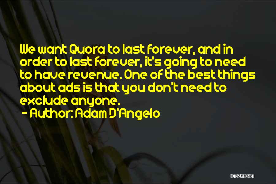 Adam D'Angelo Quotes: We Want Quora To Last Forever, And In Order To Last Forever, It's Going To Need To Have Revenue. One