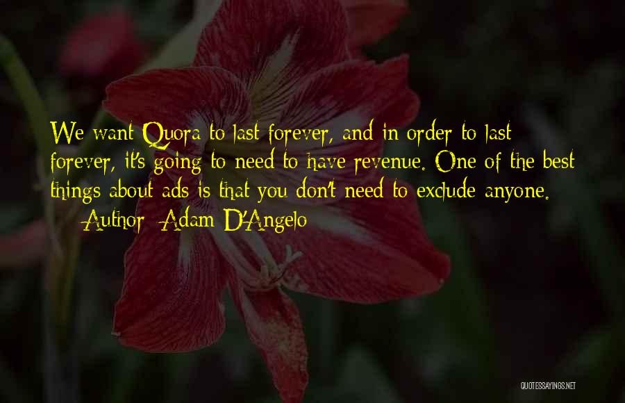 Adam D'Angelo Quotes: We Want Quora To Last Forever, And In Order To Last Forever, It's Going To Need To Have Revenue. One