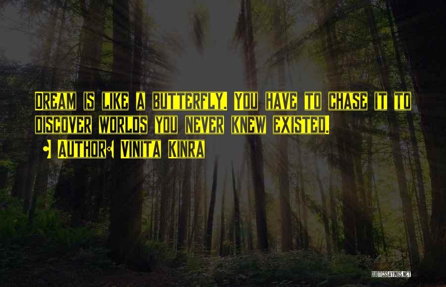 Vinita Kinra Quotes: Dream Is Like A Butterfly. You Have To Chase It To Discover Worlds You Never Knew Existed.