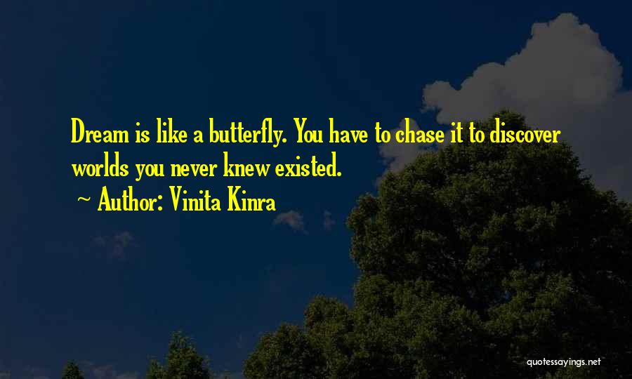 Vinita Kinra Quotes: Dream Is Like A Butterfly. You Have To Chase It To Discover Worlds You Never Knew Existed.