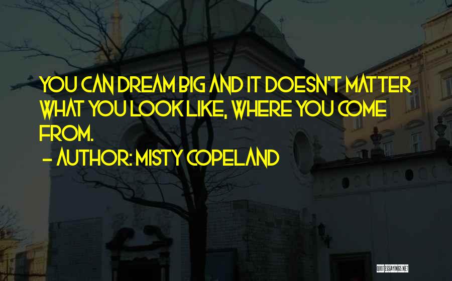 Misty Copeland Quotes: You Can Dream Big And It Doesn't Matter What You Look Like, Where You Come From.
