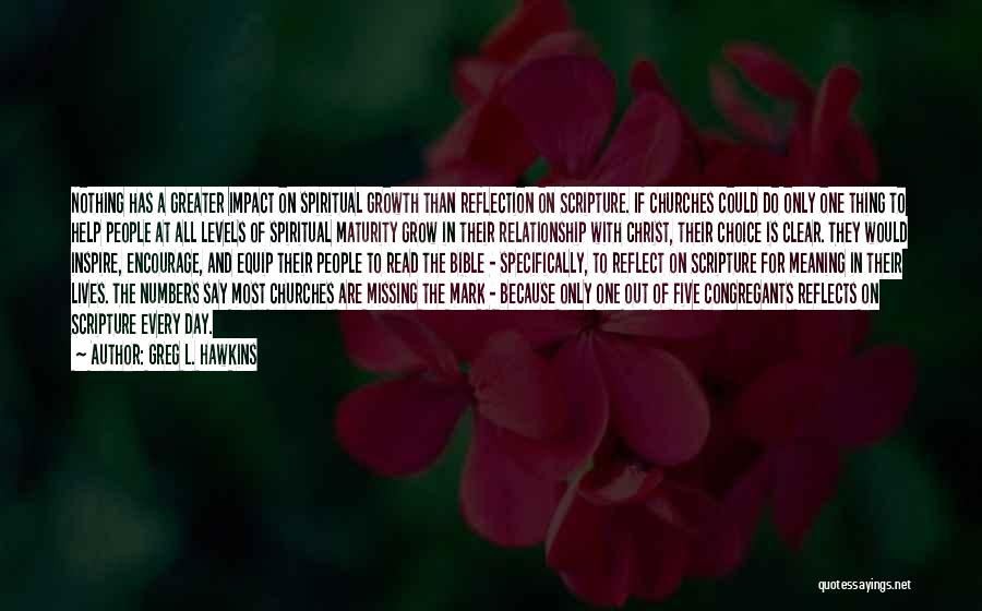 Greg L. Hawkins Quotes: Nothing Has A Greater Impact On Spiritual Growth Than Reflection On Scripture. If Churches Could Do Only One Thing To