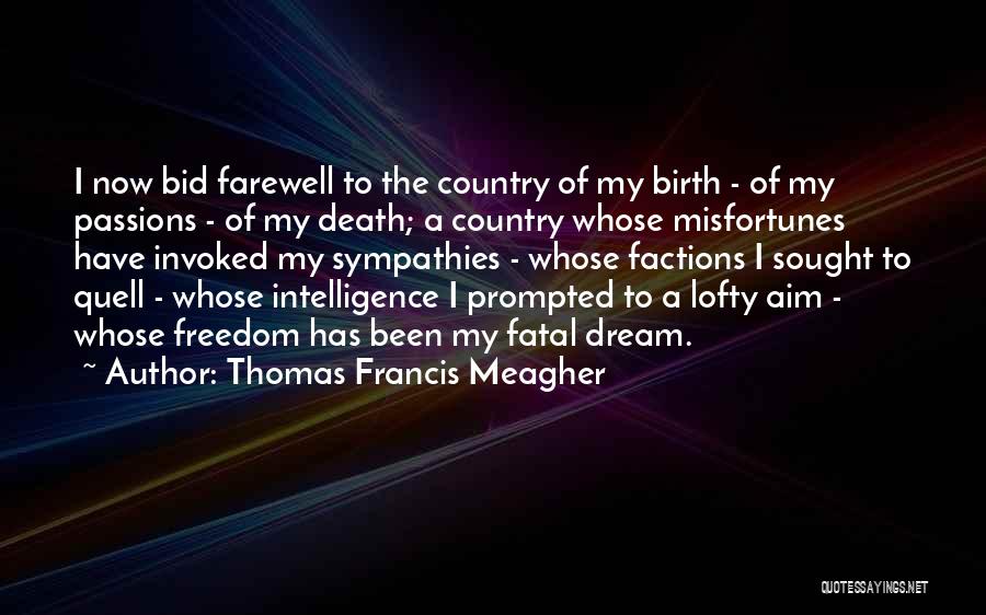 Thomas Francis Meagher Quotes: I Now Bid Farewell To The Country Of My Birth - Of My Passions - Of My Death; A Country