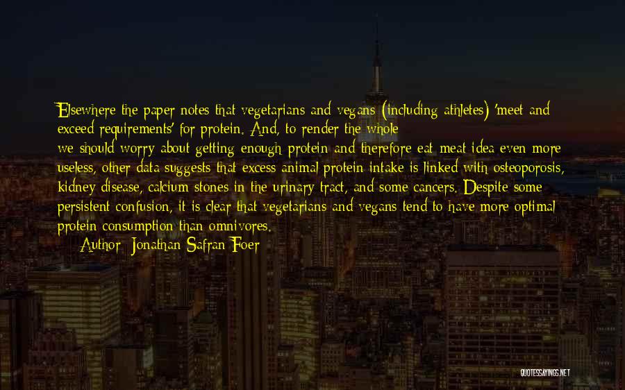 Jonathan Safran Foer Quotes: Elsewhere The Paper Notes That Vegetarians And Vegans (including Athletes) 'meet And Exceed Requirements' For Protein. And, To Render The