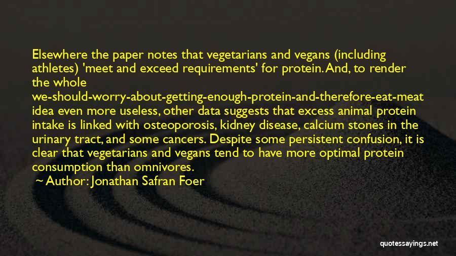 Jonathan Safran Foer Quotes: Elsewhere The Paper Notes That Vegetarians And Vegans (including Athletes) 'meet And Exceed Requirements' For Protein. And, To Render The