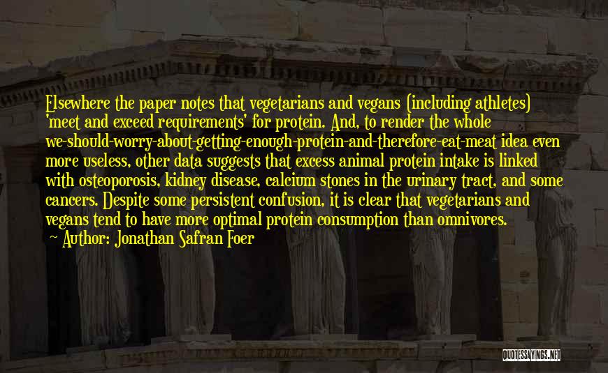 Jonathan Safran Foer Quotes: Elsewhere The Paper Notes That Vegetarians And Vegans (including Athletes) 'meet And Exceed Requirements' For Protein. And, To Render The