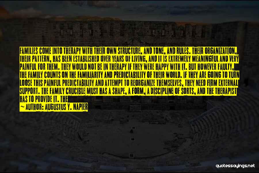 Augustus Y. Napier Quotes: Families Come Into Therapy With Their Own Structure, And Tone, And Rules. Their Organization, Their Pattern, Has Been Established Over
