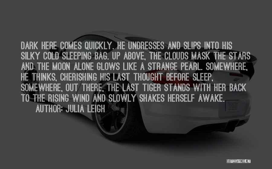Julia Leigh Quotes: Dark Here Comes Quickly. He Undresses And Slips Into His Silky Cold Sleeping Bag. Up Above, The Clouds Mask The