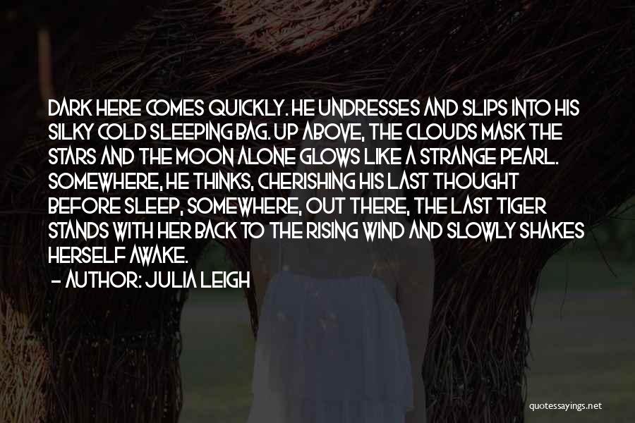 Julia Leigh Quotes: Dark Here Comes Quickly. He Undresses And Slips Into His Silky Cold Sleeping Bag. Up Above, The Clouds Mask The