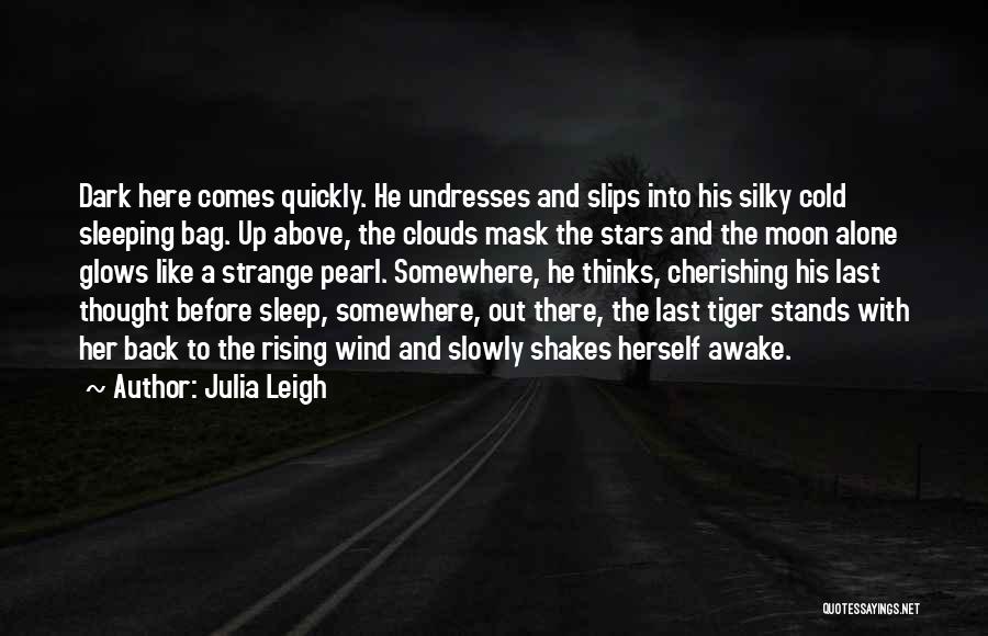 Julia Leigh Quotes: Dark Here Comes Quickly. He Undresses And Slips Into His Silky Cold Sleeping Bag. Up Above, The Clouds Mask The