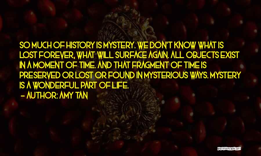 Amy Tan Quotes: So Much Of History Is Mystery. We Don't Know What Is Lost Forever, What Will Surface Again. All Objects Exist