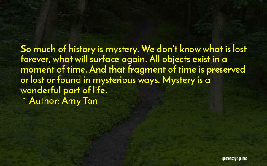 Amy Tan Quotes: So Much Of History Is Mystery. We Don't Know What Is Lost Forever, What Will Surface Again. All Objects Exist