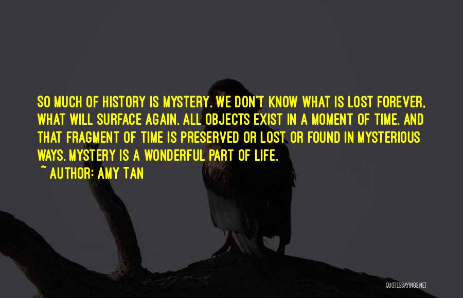 Amy Tan Quotes: So Much Of History Is Mystery. We Don't Know What Is Lost Forever, What Will Surface Again. All Objects Exist