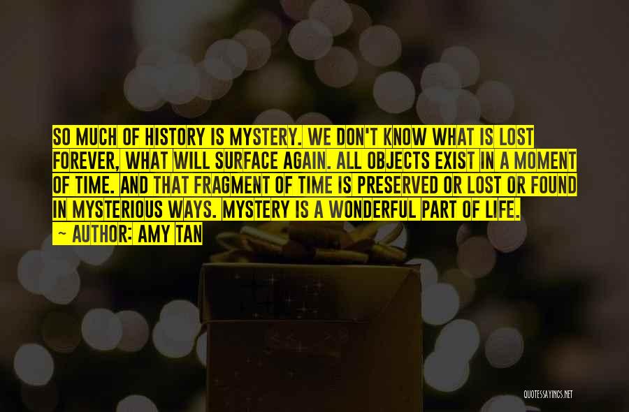 Amy Tan Quotes: So Much Of History Is Mystery. We Don't Know What Is Lost Forever, What Will Surface Again. All Objects Exist