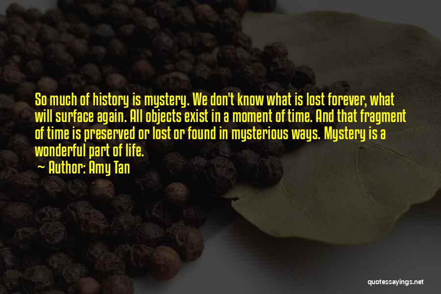 Amy Tan Quotes: So Much Of History Is Mystery. We Don't Know What Is Lost Forever, What Will Surface Again. All Objects Exist