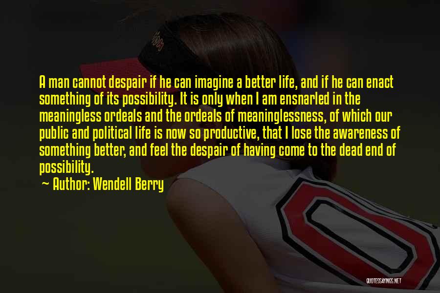 Wendell Berry Quotes: A Man Cannot Despair If He Can Imagine A Better Life, And If He Can Enact Something Of Its Possibility.